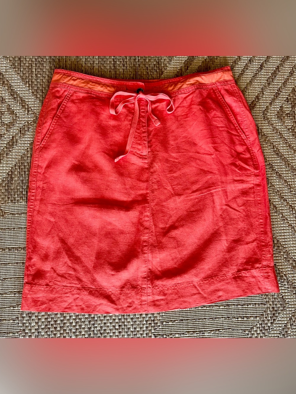 Talbots Bright Coral Drawstring A-Line Mini Skirt